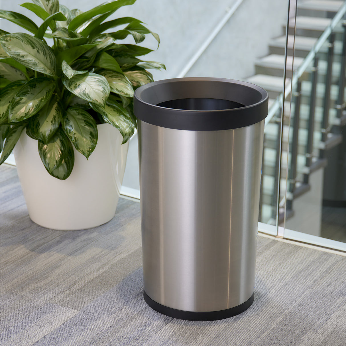 13 Gallon Round Stainless Steel Open Top Trash Bin