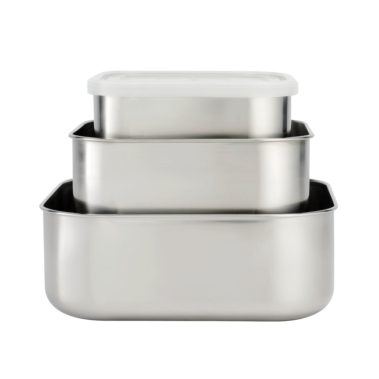 6 Piece Square Stainless Steel Covered Container Set - Frosted Lids