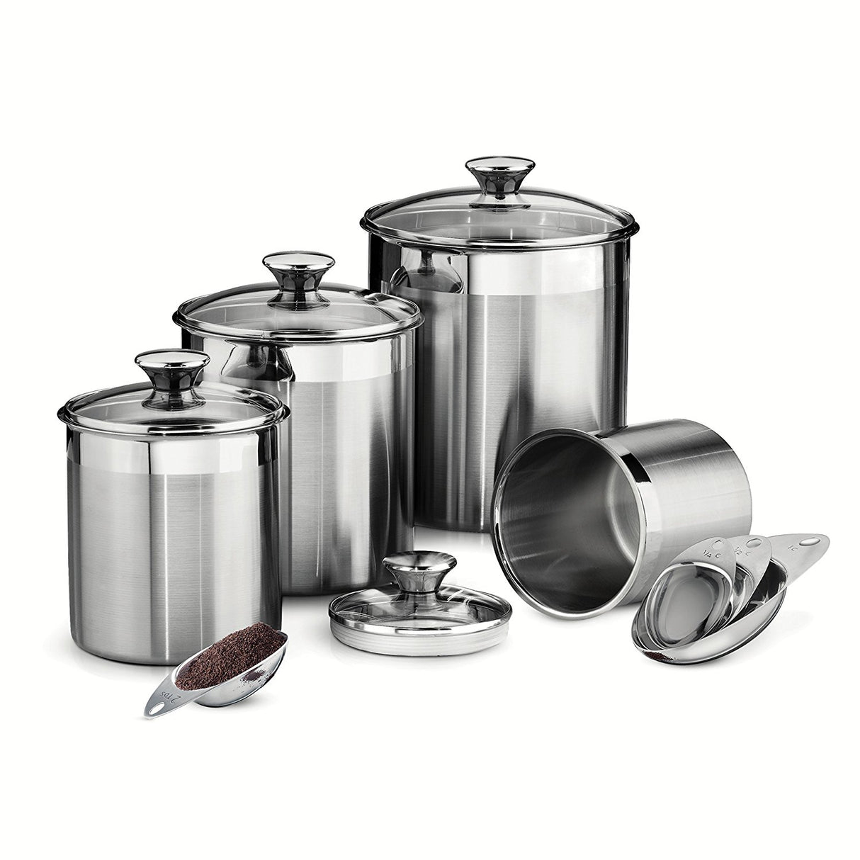 8 Piece Stainless Steel Covered Canister and Scoop Set