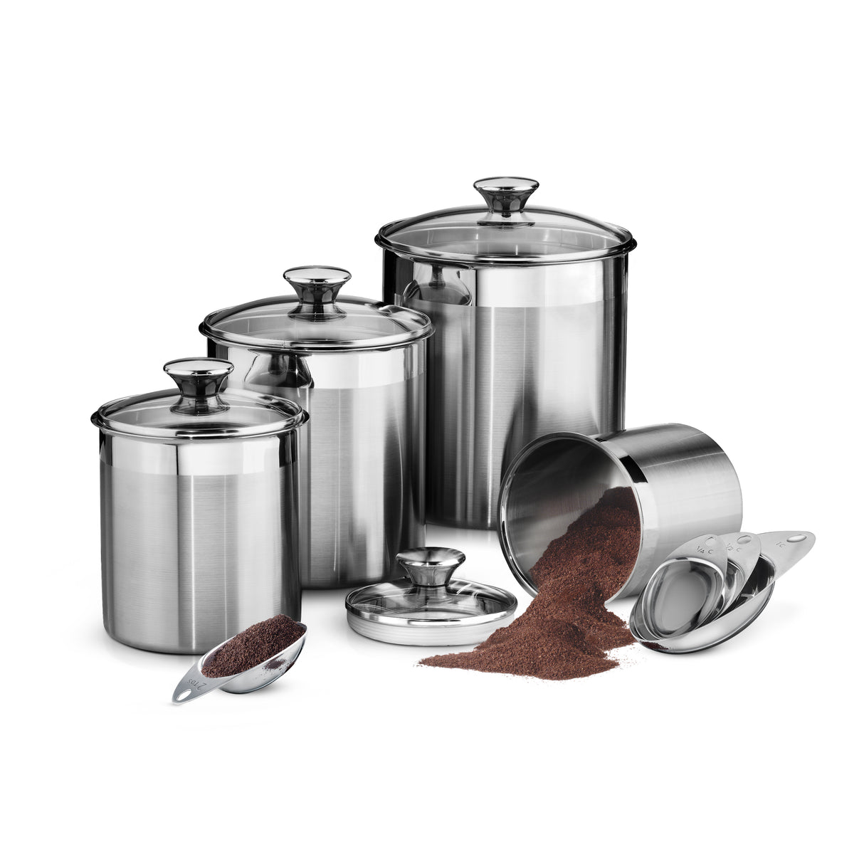 8 Piece Stainless Steel Covered Canister and Scoop Set
