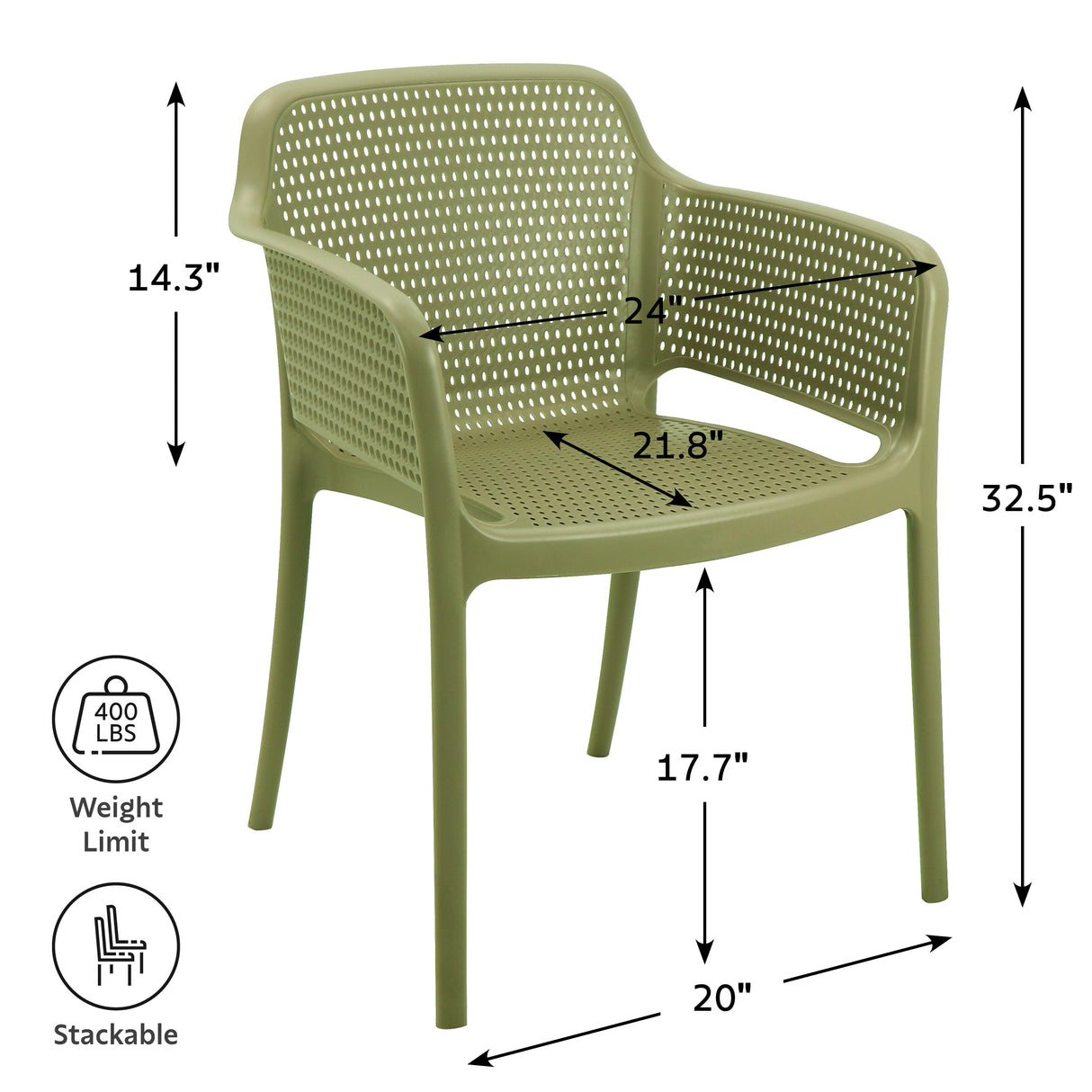 POLY ARMCHAIR OLIVE GREEN - 21.9" x 24" X 31.5"