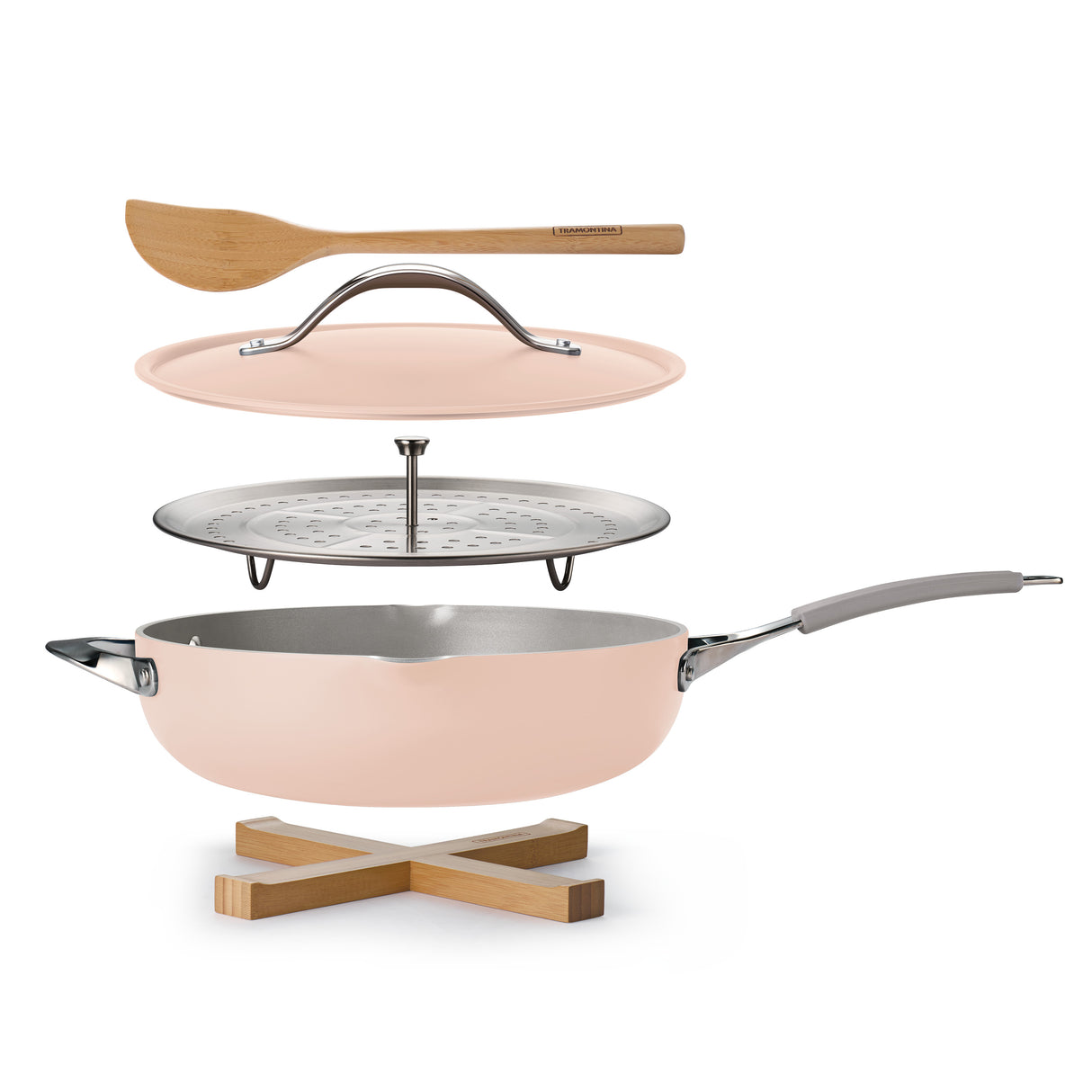 5 Quart Plus Pan w / Steamer and 2 Utensils - Pink