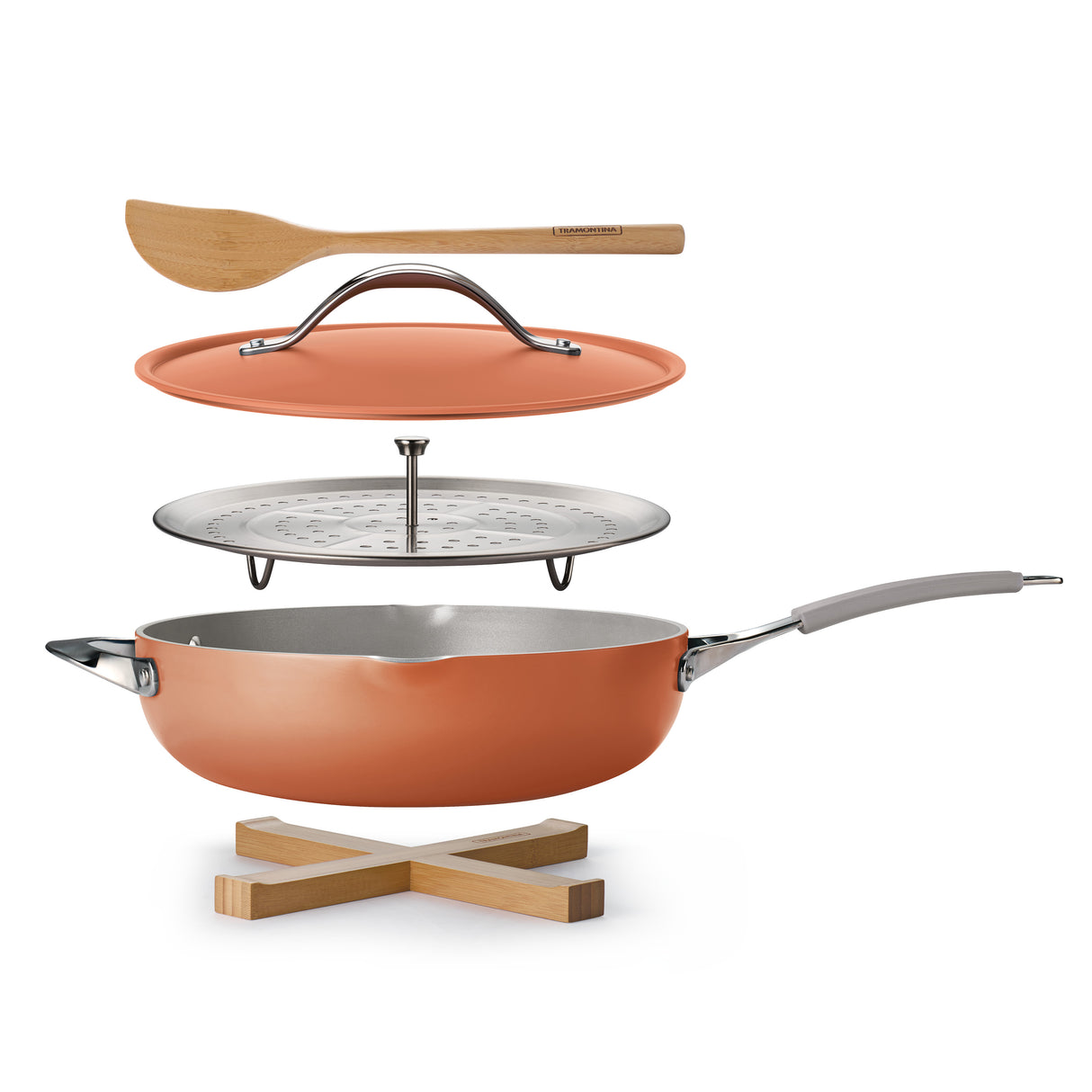 5 Quart Plus Pan w / Steamer and 2 Utensils - Orange