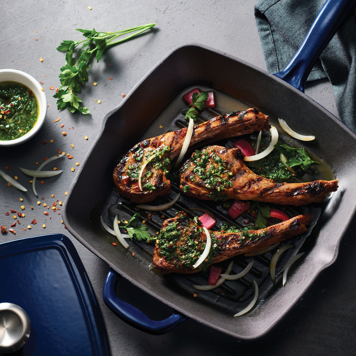 11 Inch Enameled Cast Iron Grill Pan and Press