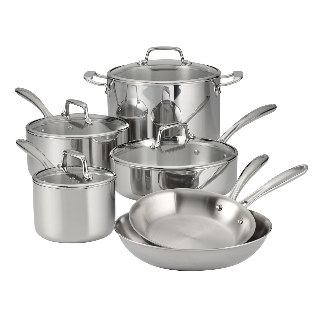 Tri-Ply Clad Stainless Steel Cookware Set with Glass Lids