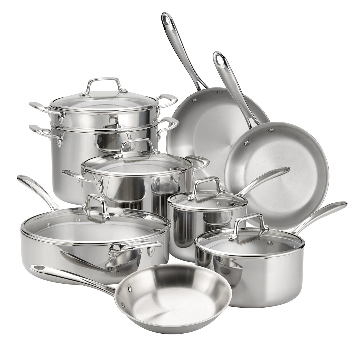 Tri-Ply Clad Stainless Steel Cookware Set with Glass Lids
