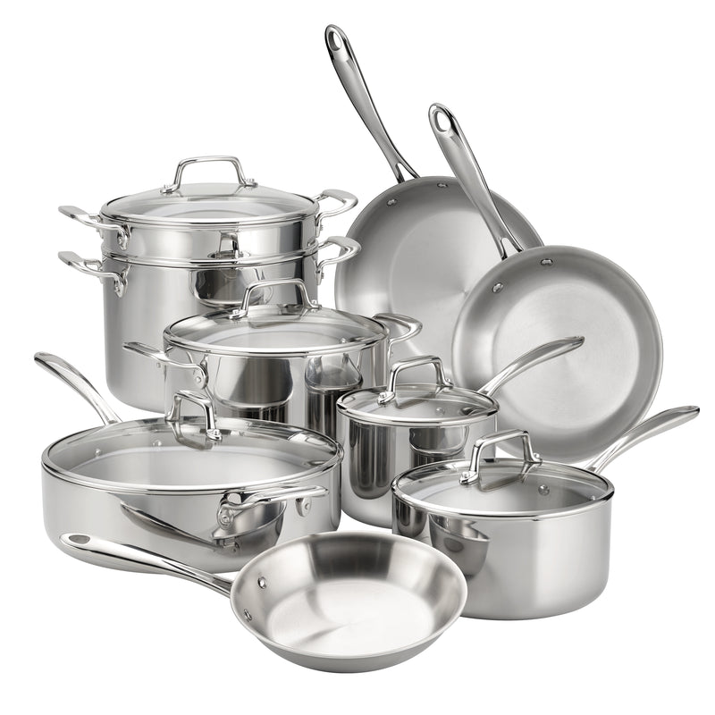 Tri-Ply Clad 12 Piece Stainless Steel Cookware Set with Glass Lids
