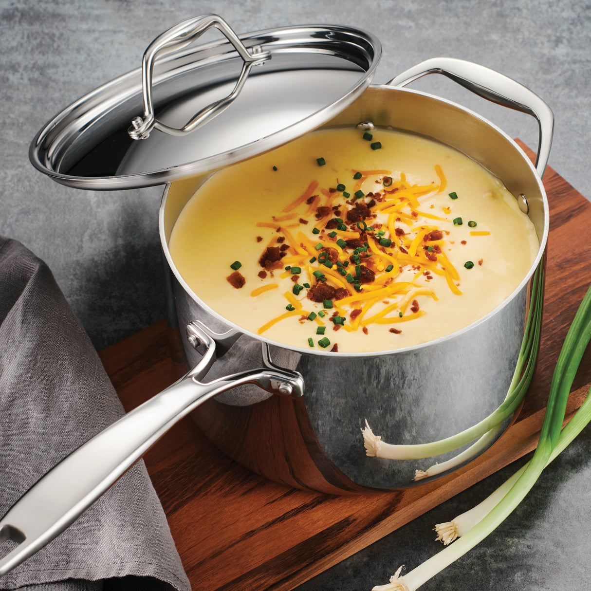 Tri-Ply Clad Stainless Steel Covered Sauce Pan