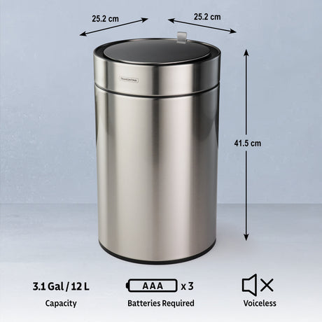 3.17 Gallon Stainless Steel Round Sensor Bin with SS Capped Lid