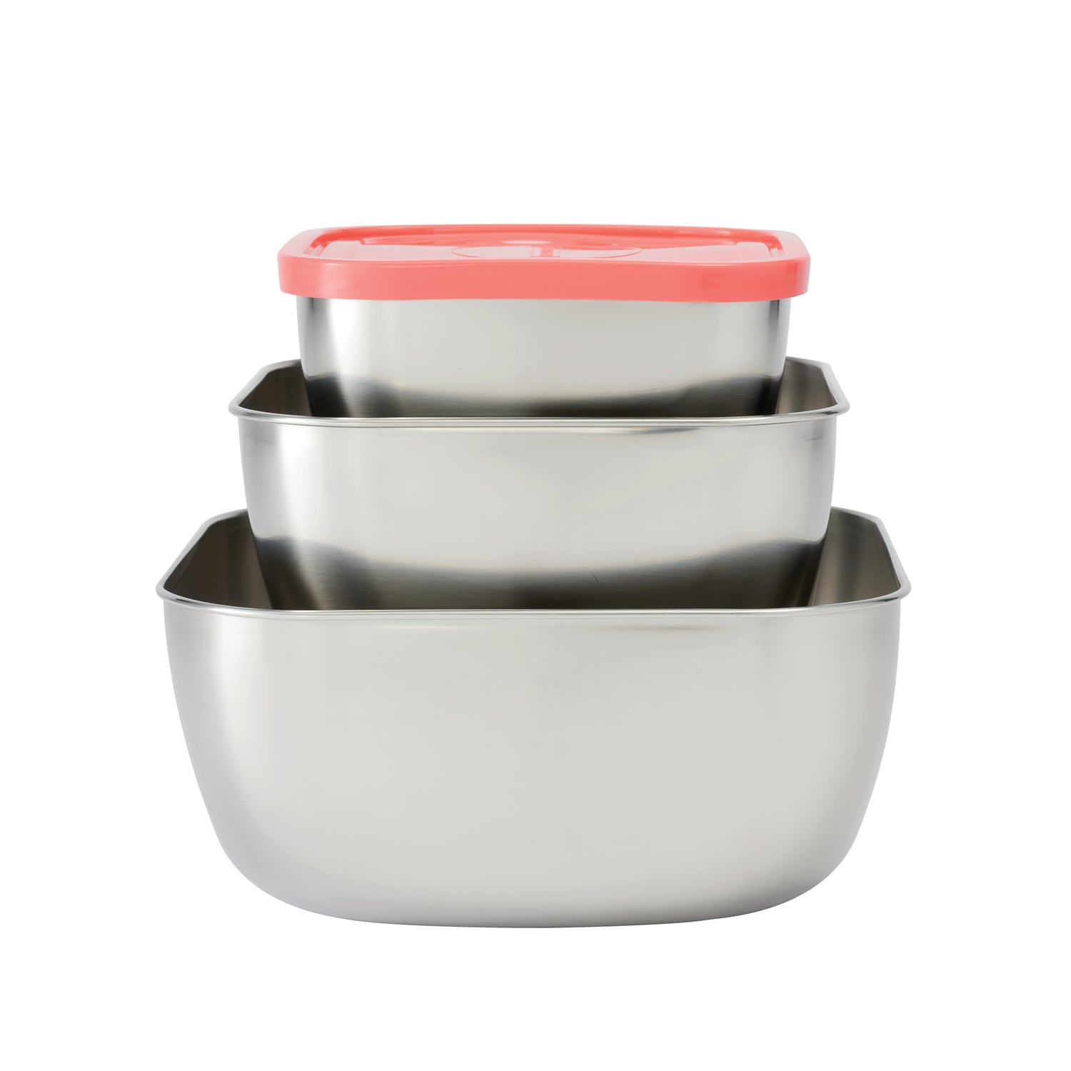 6 Piece Square Stainless Steel Covered Container Set - Multi-Color Lids