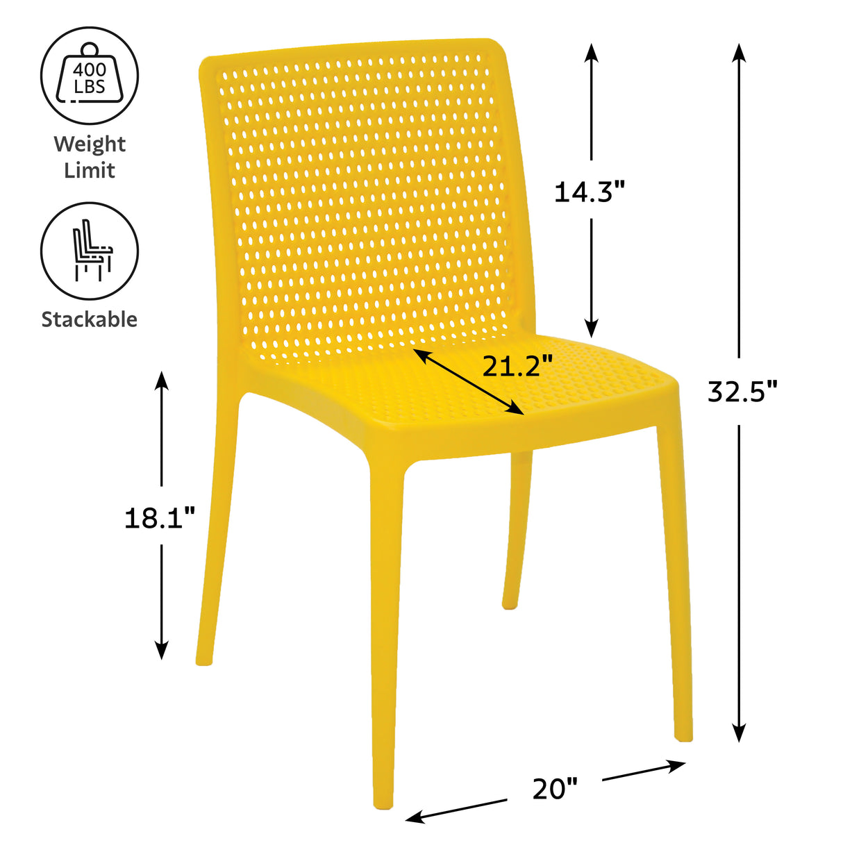 POLY CHAIR YELLOW - 21.3" x 20.1" x 32.5"