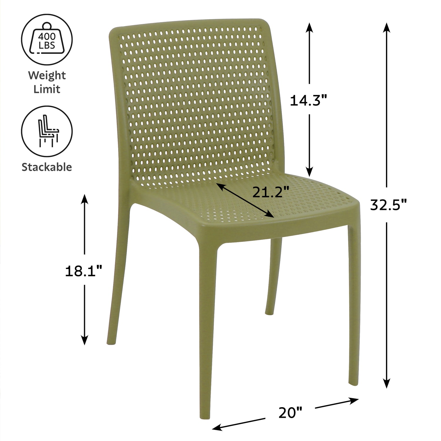 POLY CHAIR OLIVE GREEN - 21.3" x 20.1" x 32.5"