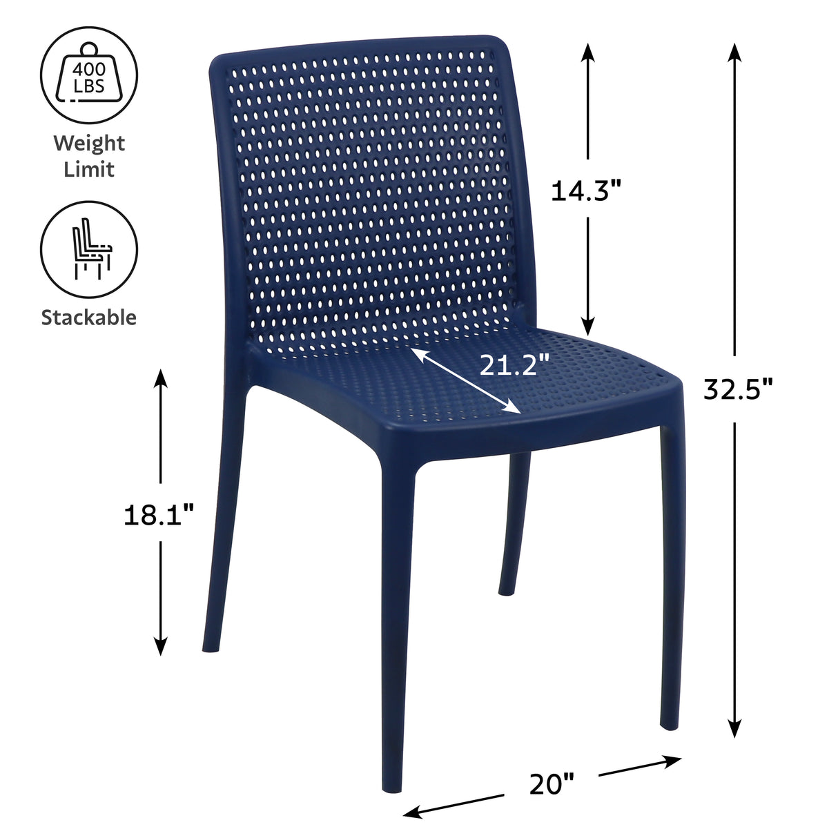 POLY CHAIR BLUE - 21.3" x 20.1" x 32.5"