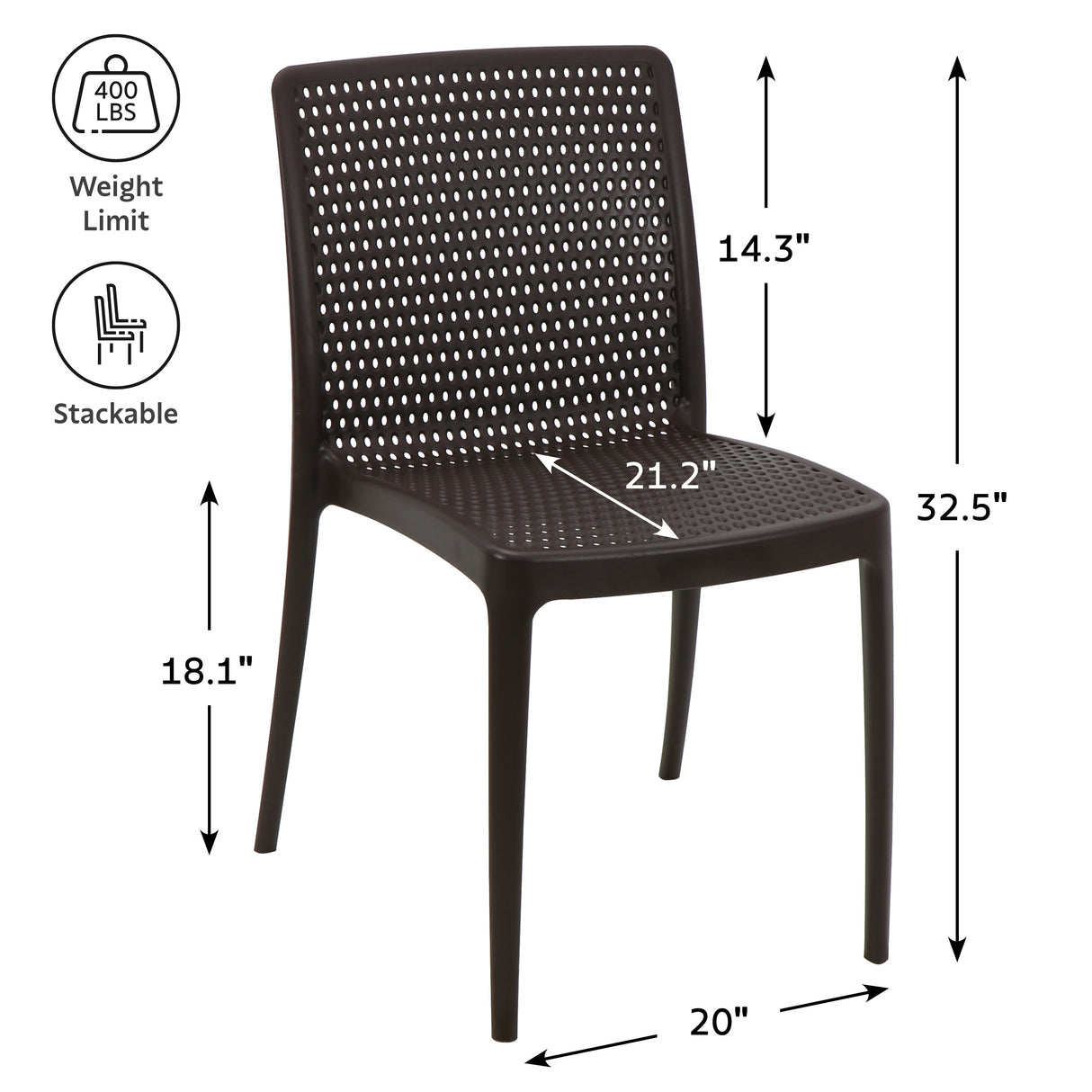 POLY CHAIR BLACK - Ocean +Clean - 21.3" x 20.1" x 32.5"