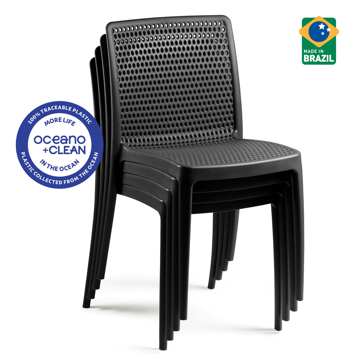 POLY CHAIR BLACK - Ocean +Clean - 21.3" x 20.1" x 32.5"