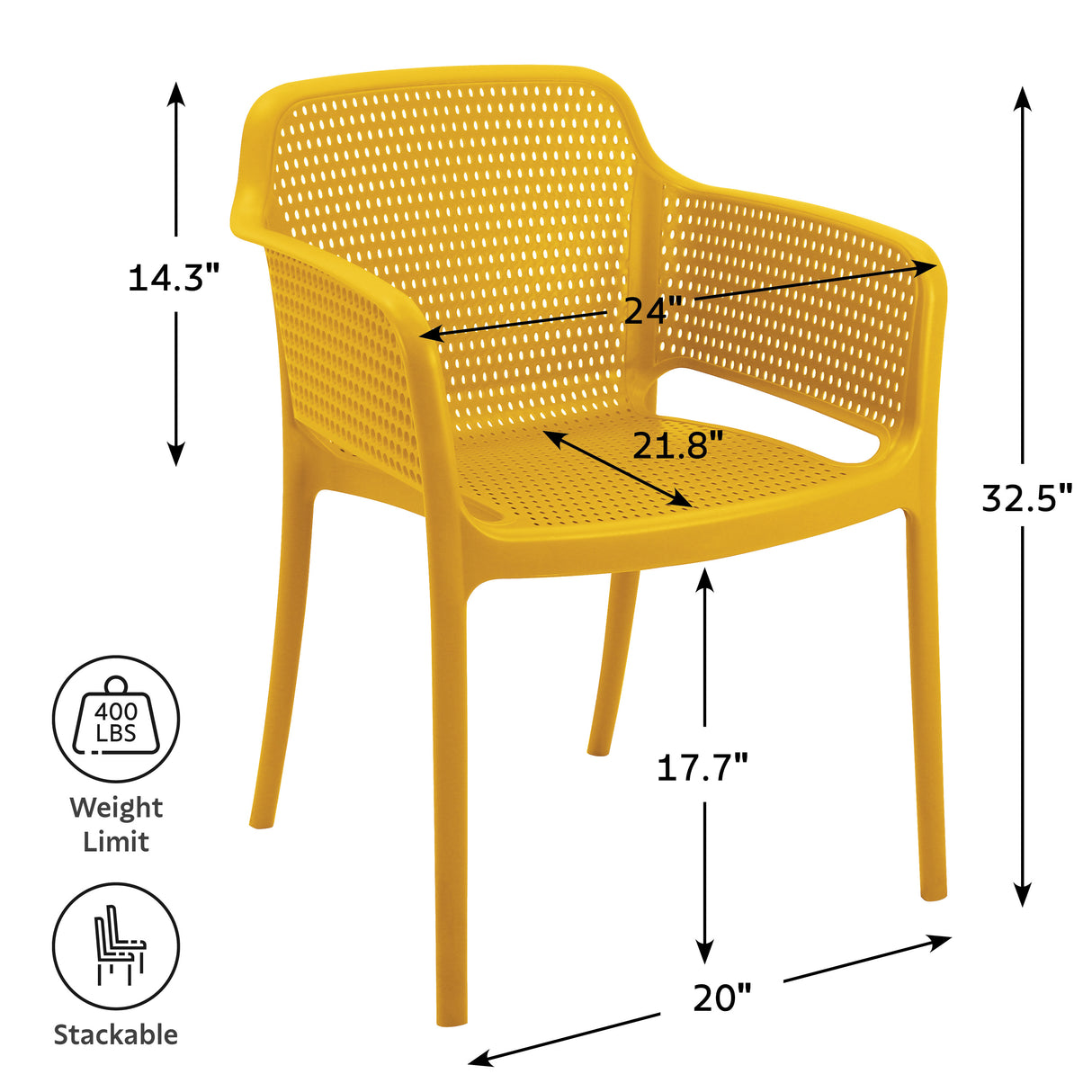POLY ARMCHAIR YELLOW - 21.9" x 24" X 31.5"