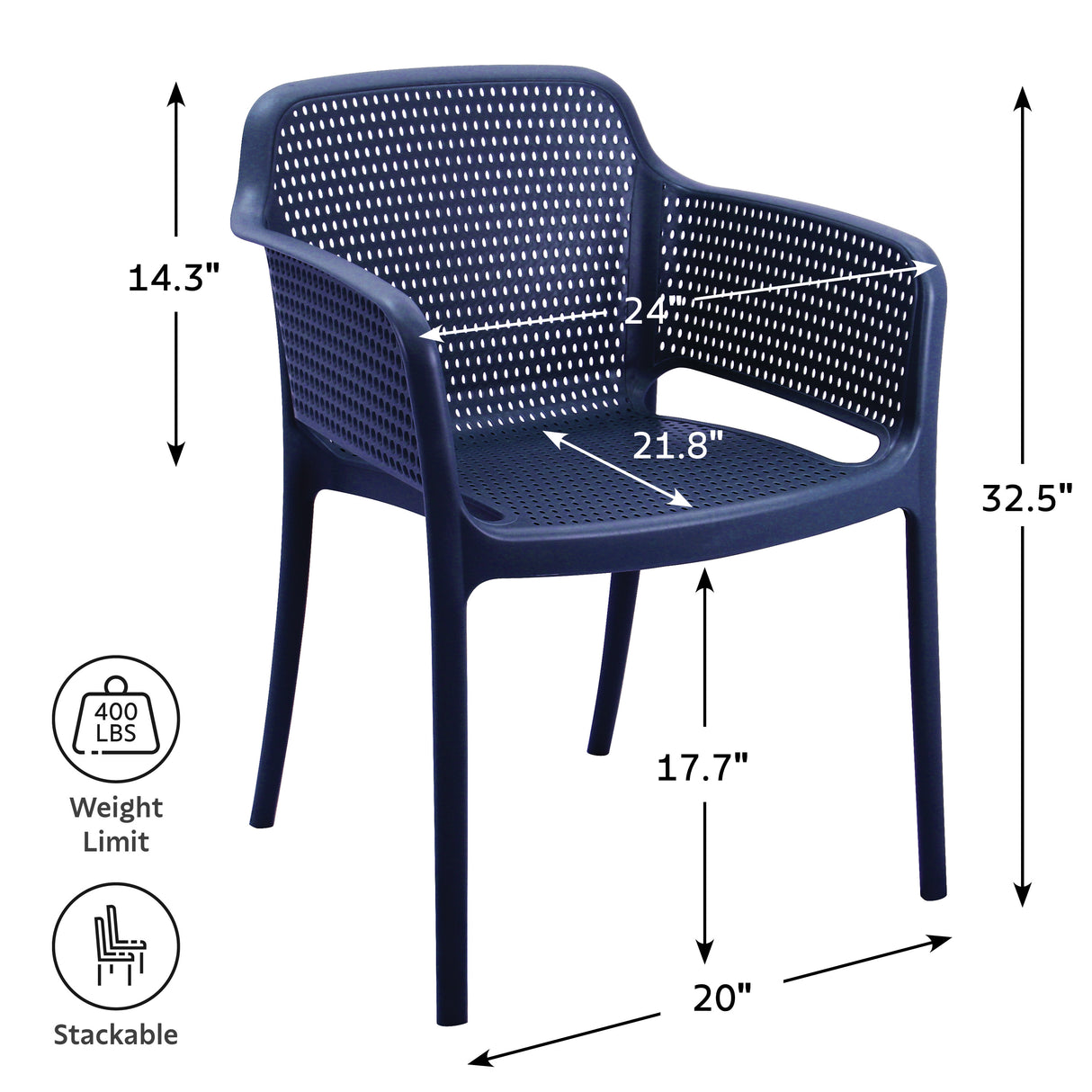 POLY ARMCHAIR BLUE - 21.9" x 24" X 31.5"