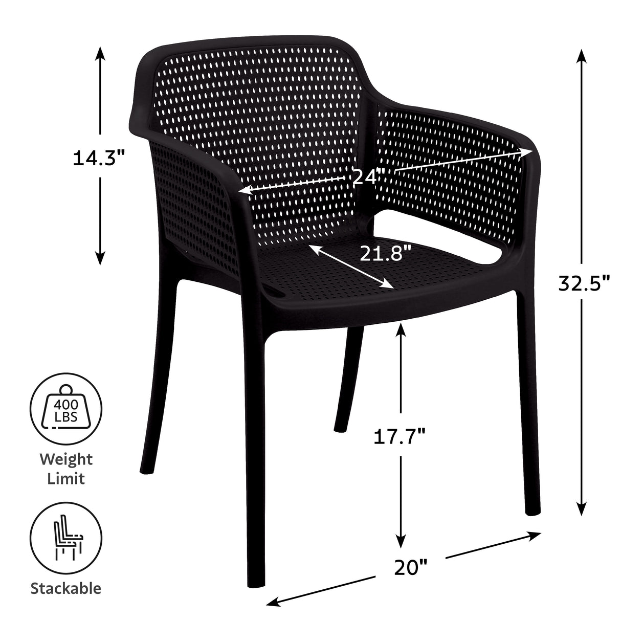 POLY ARMCHAIR BLACK - 21.9" x 24" X 31.5"