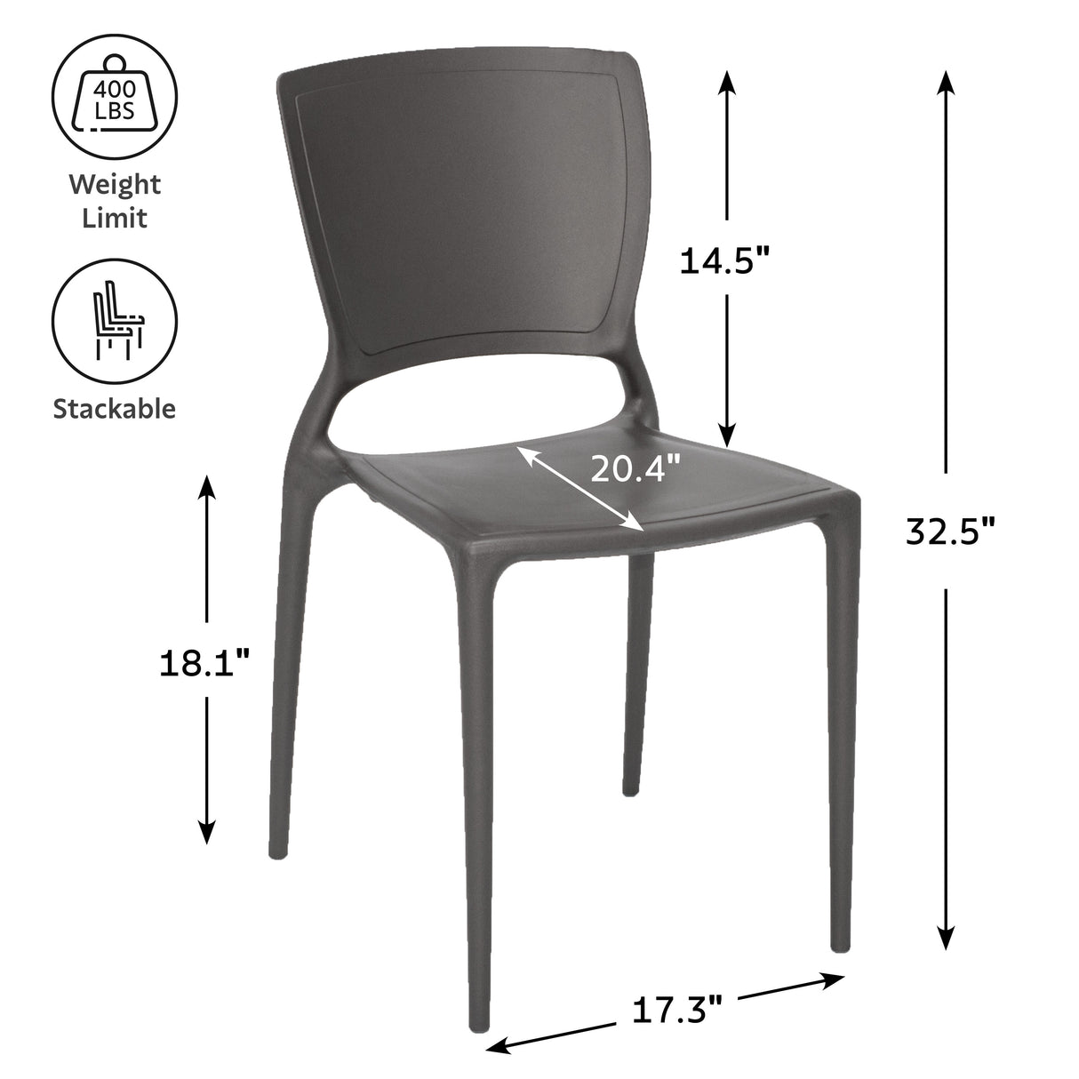 CHAIR WITH SOLID BACKREST - BLACK - 20.5" x 17.3" x 36.7"