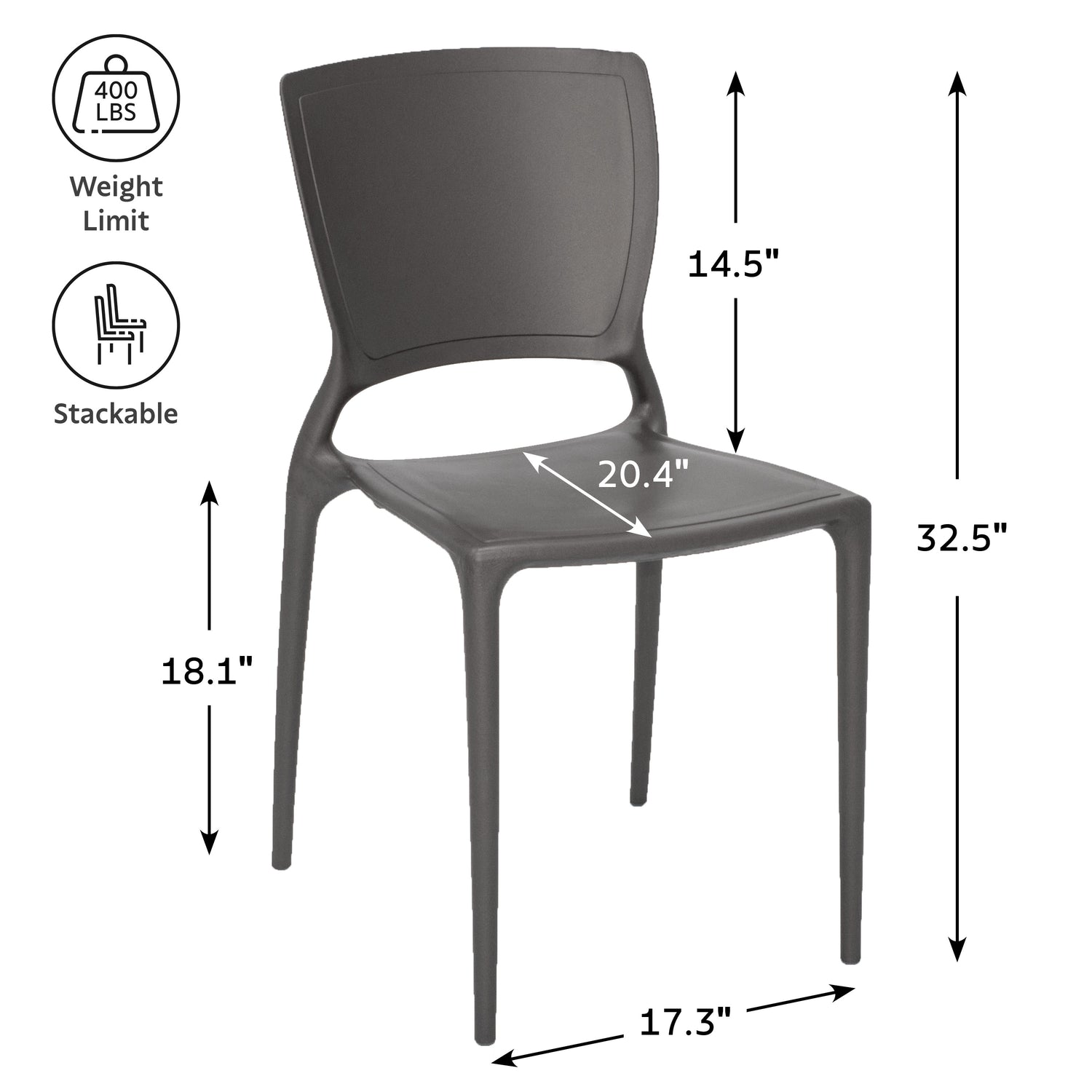 CHAIR WITH SOLID BACKREST - BLACK - 20.5" x 17.3" x 36.7"