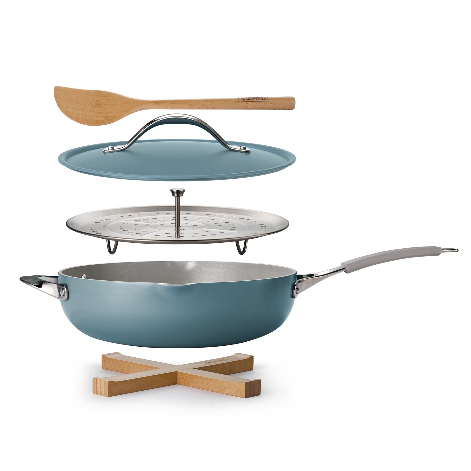 5 Quart Plus Pan w / Steamer and 2 Utensils - Blue