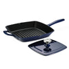 11 Inch Enameled Cast Iron Grill Pan and Press - Gradated Cobalt