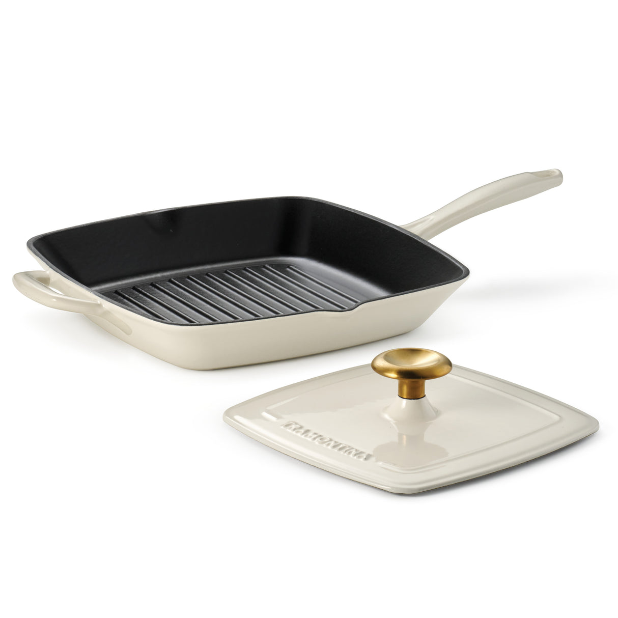 11 Inch Enameled Cast Iron Grill Pan and Press - Latte