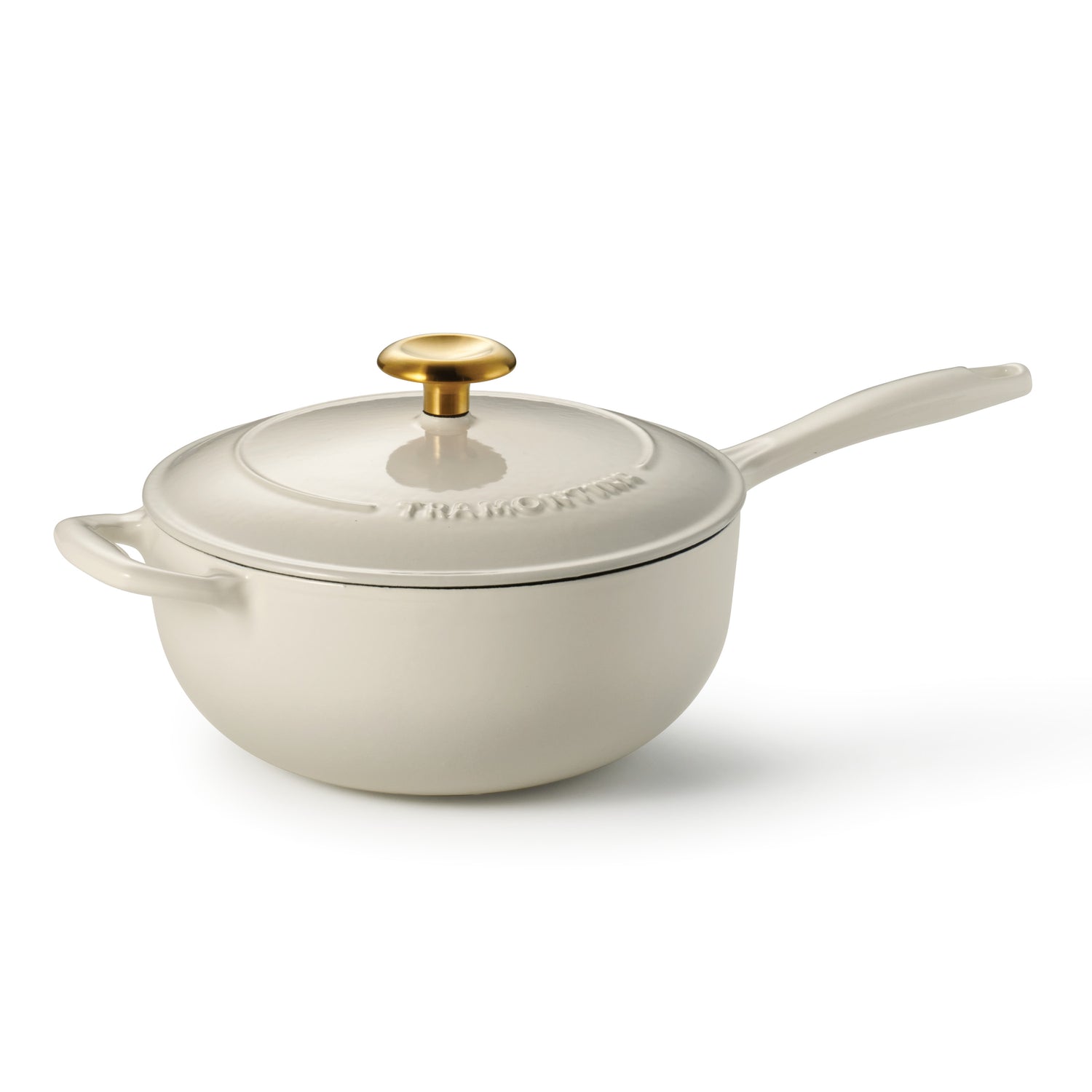 3 Quart Enameled Cast Iron Covered Saucier - Latte