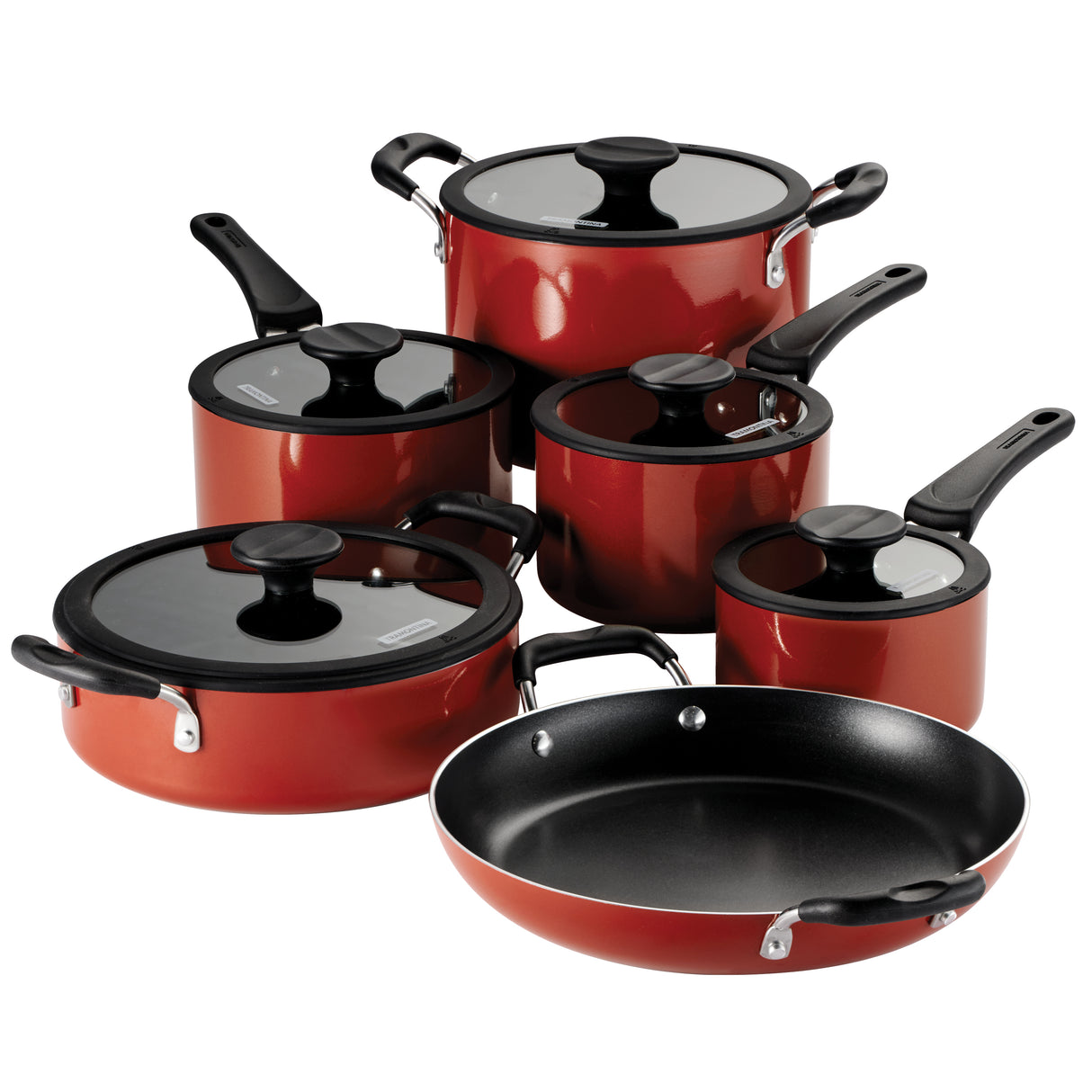 Nesting 11 Piece Aluminum Nonstick Cookware Set - Red