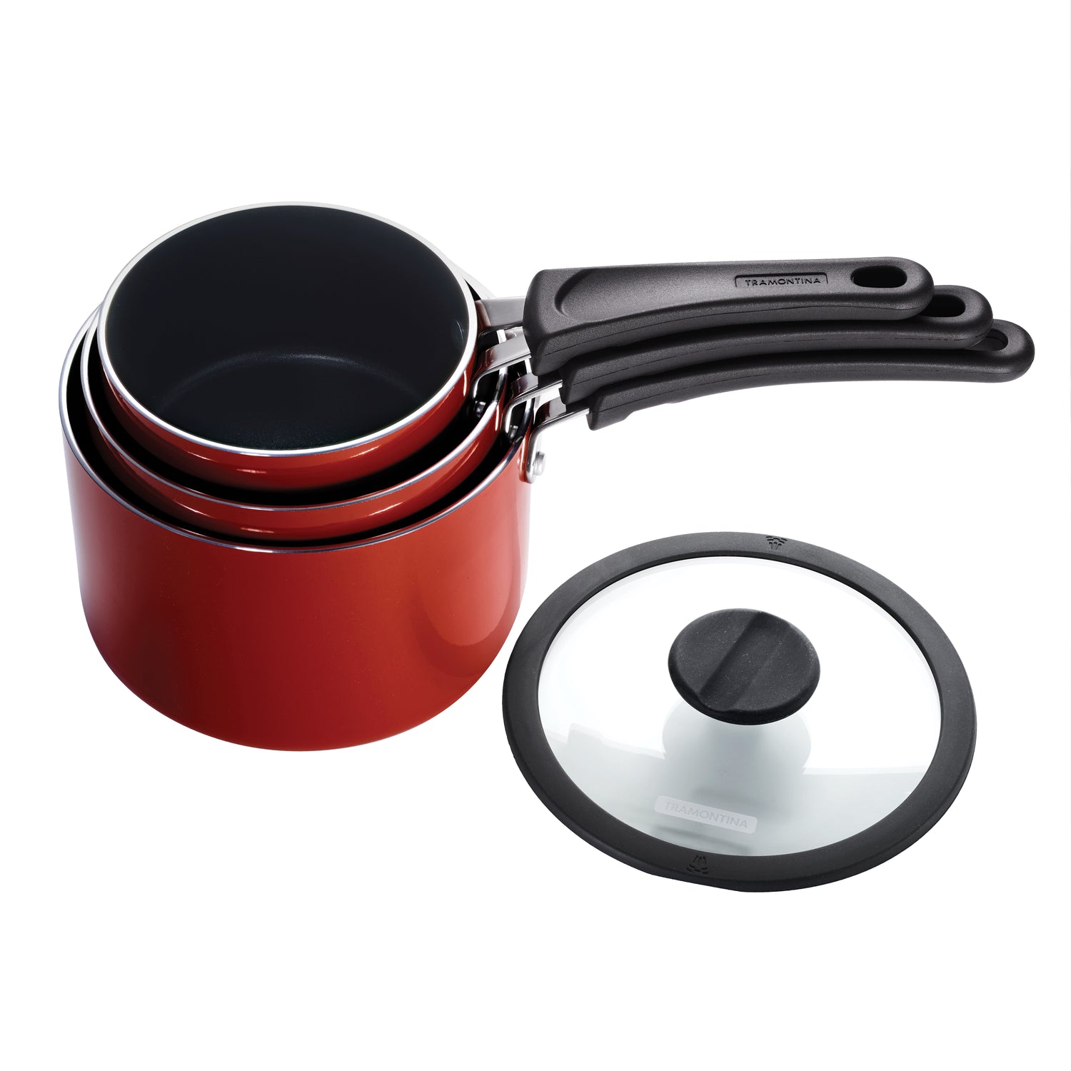 Nesting 6 Pc Nonstick Sauce Pan Set - Red