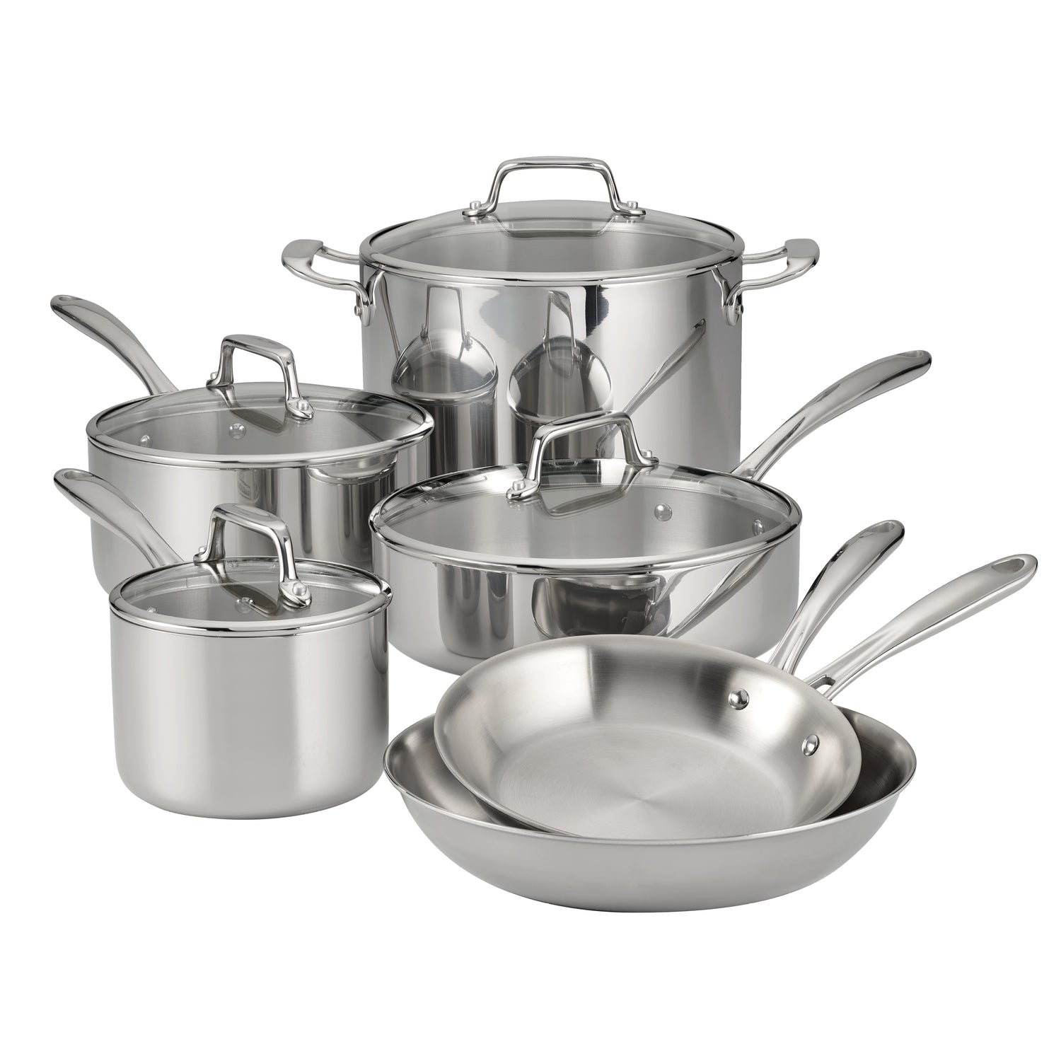 Tri-Ply Clad Stainless Steel Cookware Set with Glass Lids