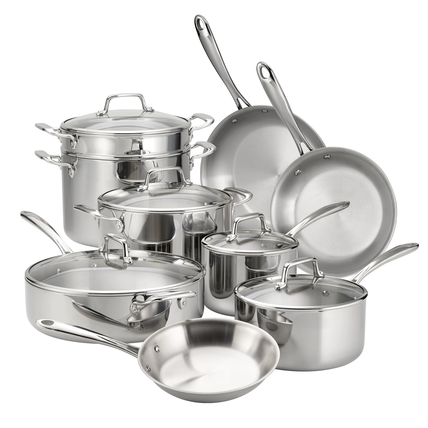 Tri-Ply Clad Stainless Steel Cookware Set with Glass Lids