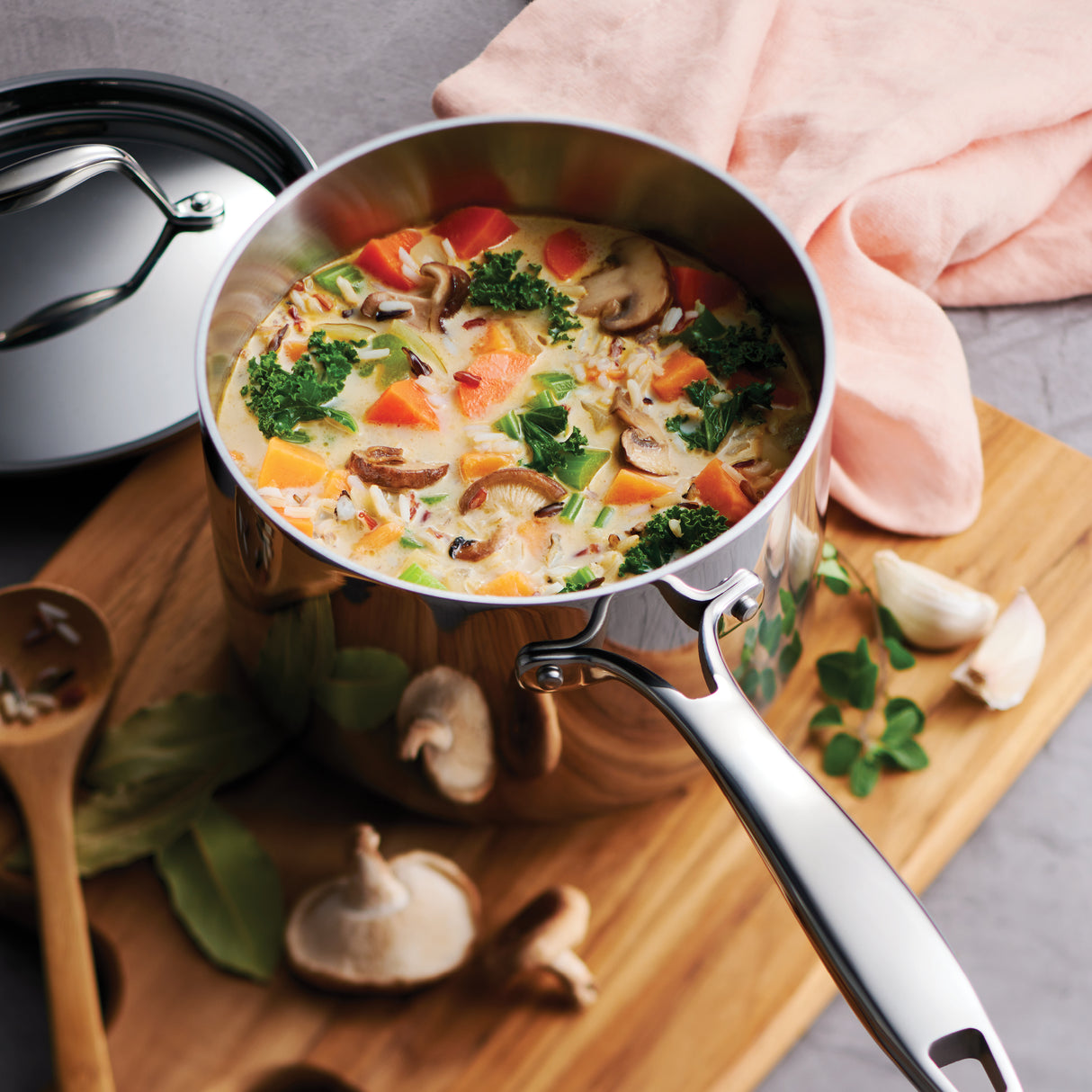 Tri-Ply Clad Stainless Steel Covered Sauce Pan