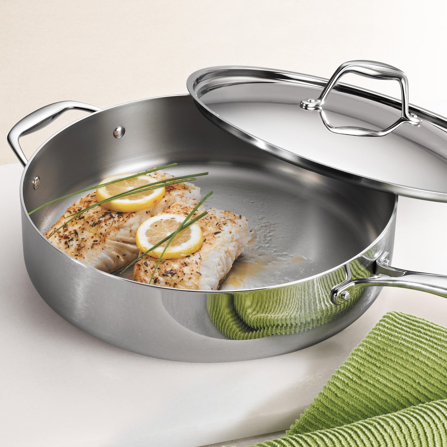 6 Quart Tri-Ply Clad Stainless Steel Covered Deep Saute Pan