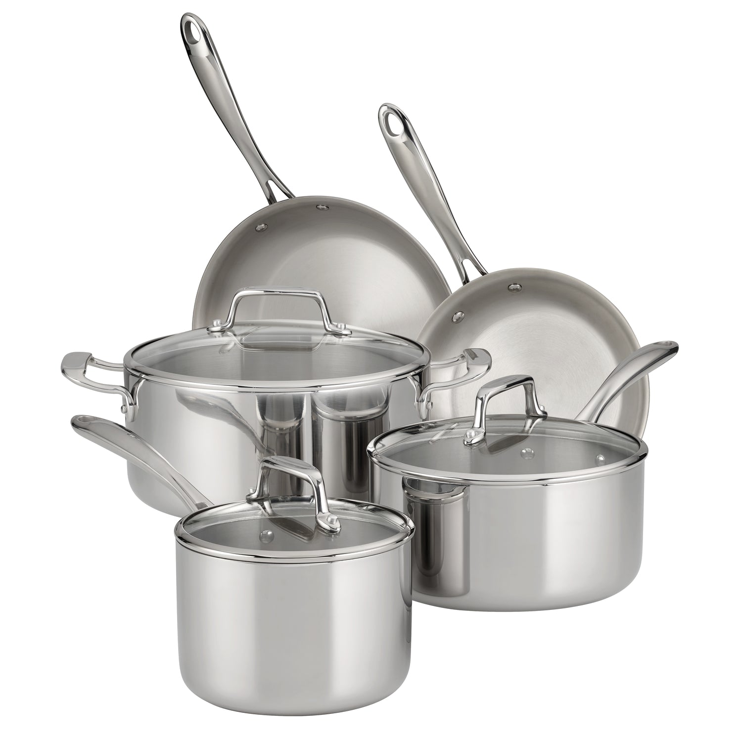 Tri-Ply Clad Stainless Steel Cookware Set with Glass Lids