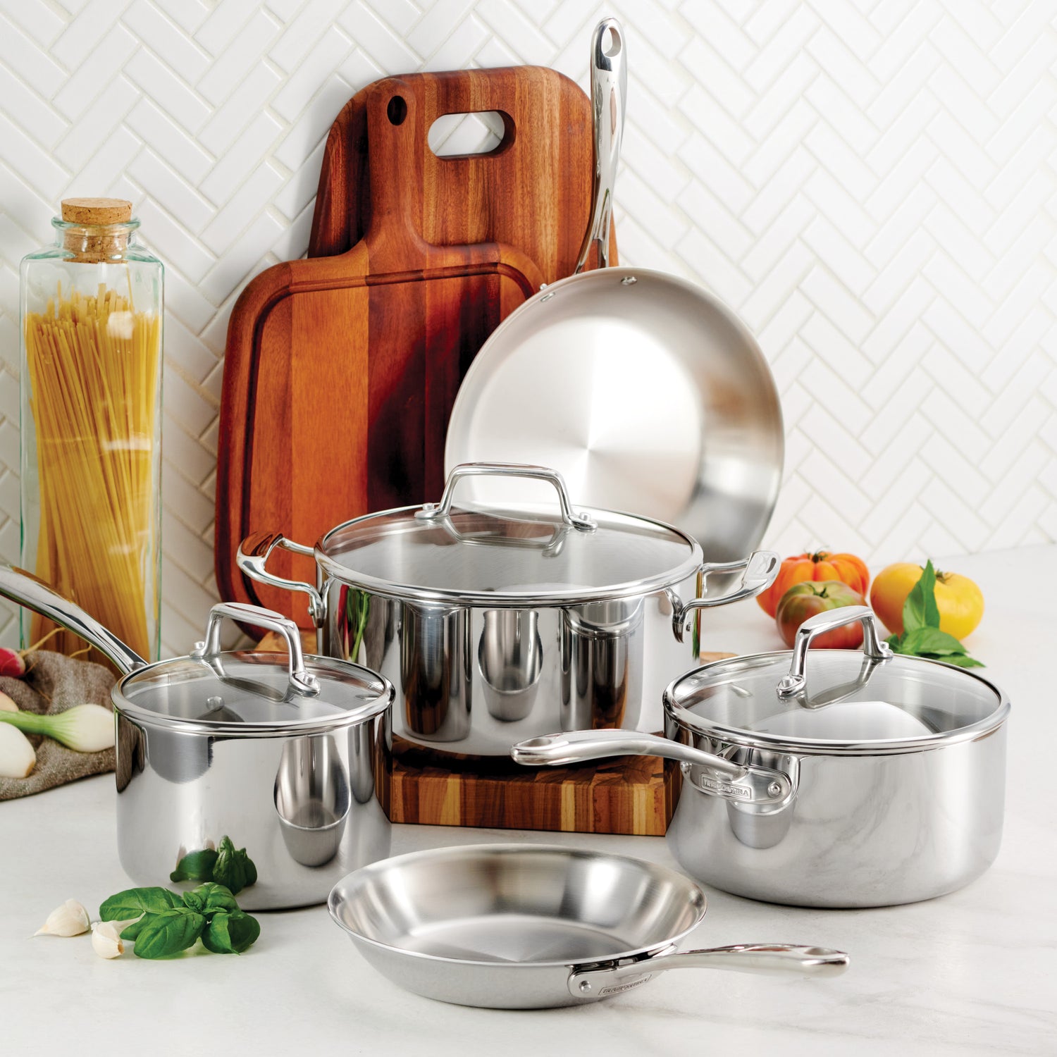 Tri-Ply Clad Stainless Steel Cookware Set with Glass Lids